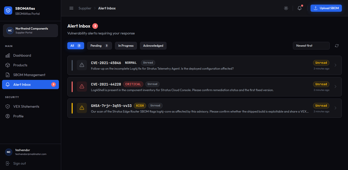 Notifications — SBOMAtlas portal screenshot