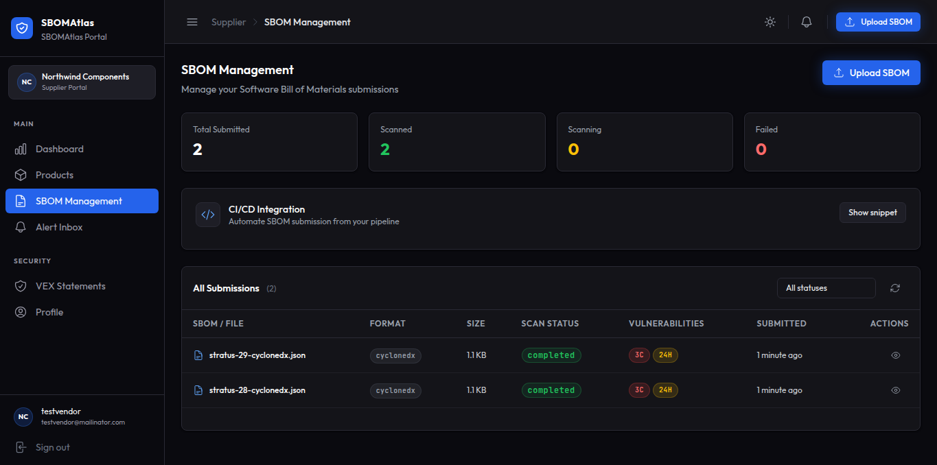 SBOM Management — SBOMAtlas portal screenshot
