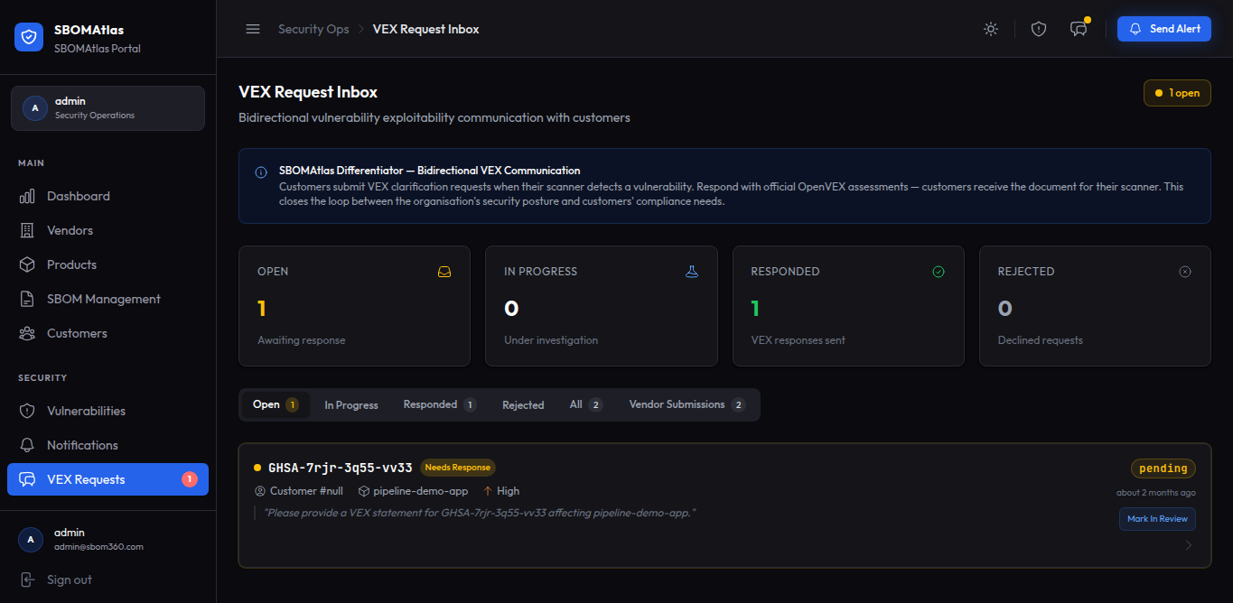 VEX — SBOMAtlas portal screenshot
