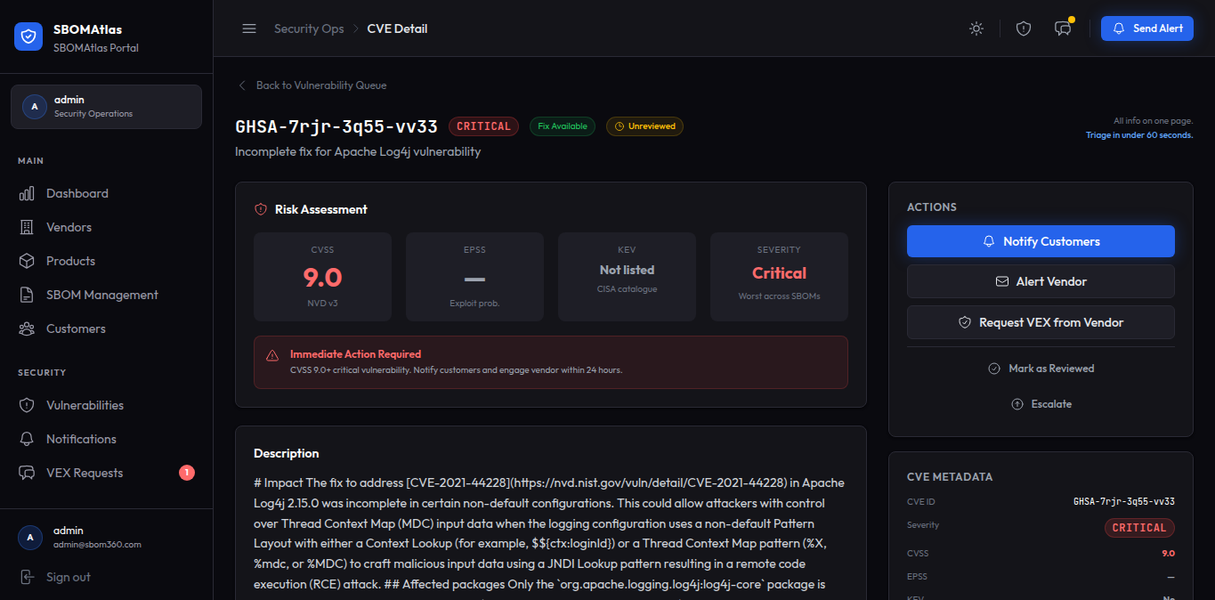 CVE Impact Chain — SBOMAtlas portal screenshot